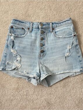 Abercrombie & Fitch Light Blue Distressed Denim Shorts